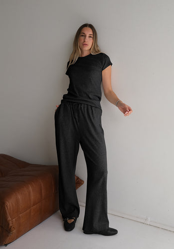 Miann & Co Women - Opal Jersey Rib Wide Leg Pants - Jet