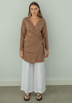 Miann & Co Womens - Monroe Knit Wrap Long Sleeve Top - Café Au Lait