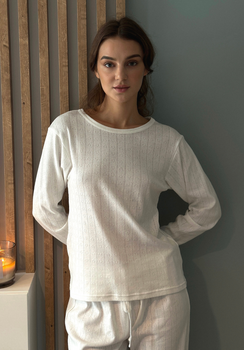 Miann & Co Womens - Emma Round Neck Long Sleeve Pyjama T-Shirt - Frost Pointelle