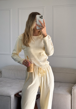 Miann & Co Womens - Emma Round Neck Long Sleeve Pyjama T-Shirt - Butter Pointelle