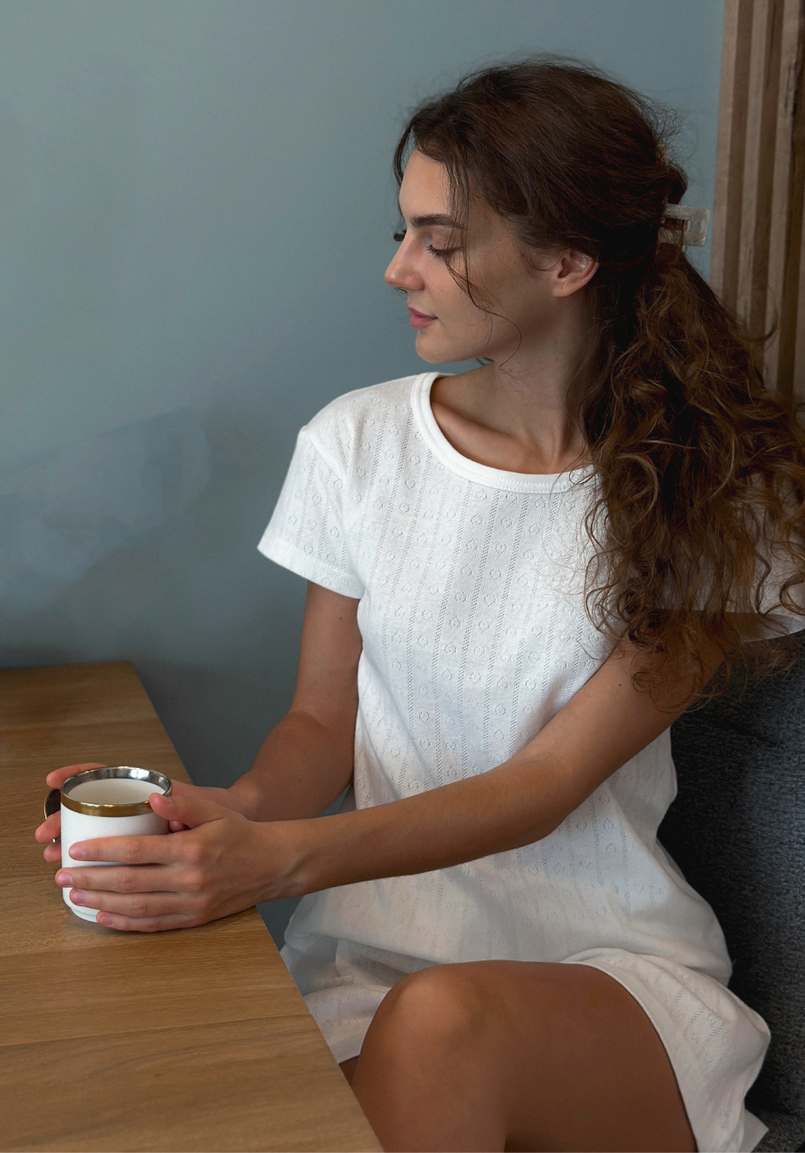 Miann &amp; Co Womens - Sky Cap Sleeve Fitted Pyjama T-Shirt - Frost Pointelle