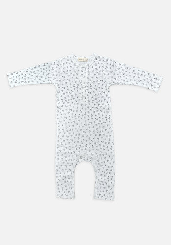 Miann & Co Baby - Long Sleeve Button Down Jumpsuit - Cornflower Posy Pointelle