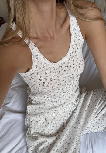 Miann & Co Women - Maggie Pyjama Singlet - Cornflower Posy Pointelle