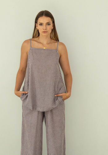 Miann & Co Womens - Quinn Shoestring Camisole - Coco Gingham