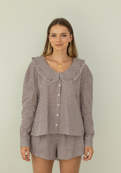Miann & Co Womens - Violet Frill Collar Shirt - Coco Gingham