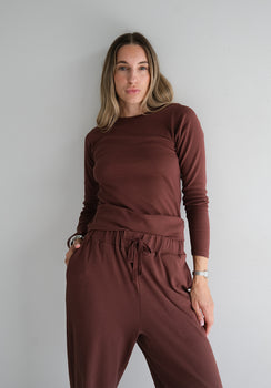 Miann & Co Women - Freya Jersey Rib Long Sleeve T-Shirt - Coco