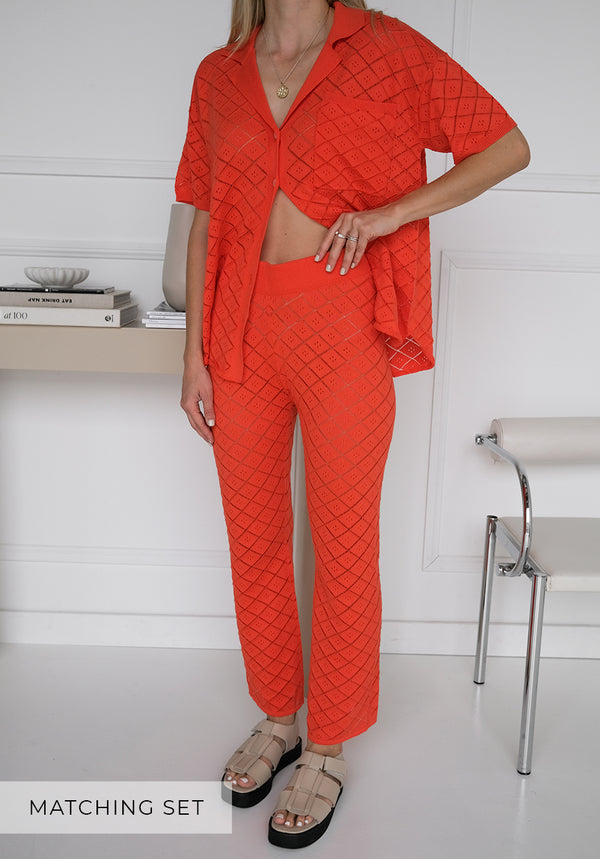 Matching Set - Rue Knit Pointelle Shirt & Sienna Knit Pointelle Pants -  Tomato