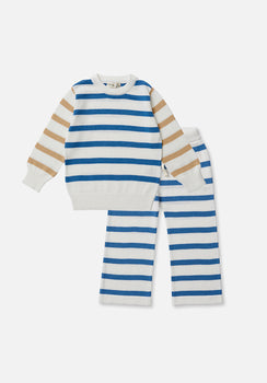 Baby Winter Set - Knitted Round Neck Jumper & Wide Leg Pants - Contrast Stripe