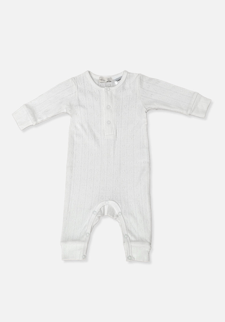 Miann &amp; Co Baby - Long Sleeve Button Down Jumpsuit - Frost Pointelle