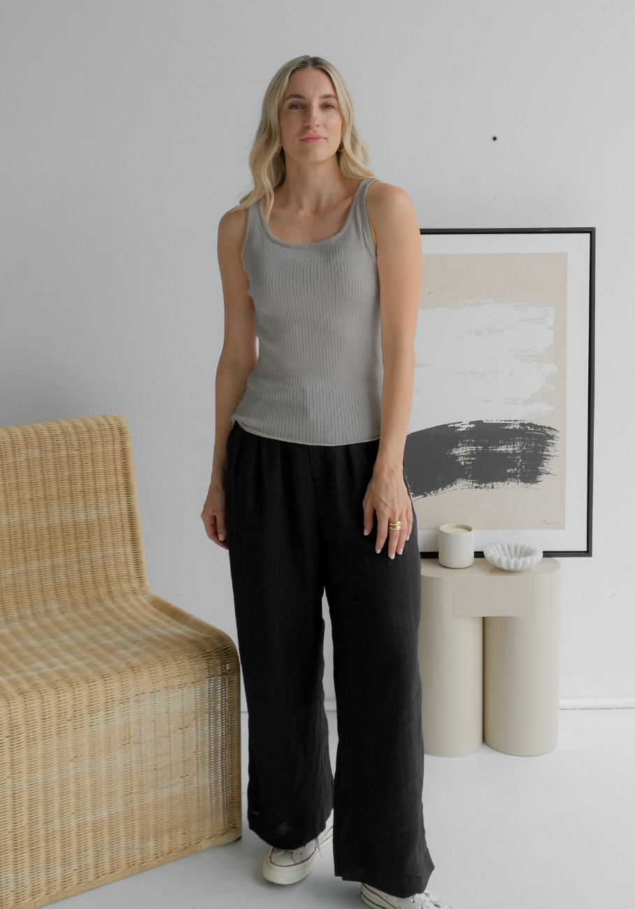Miann & Co Women - Maeve Racerbank Jersey Rib Tank - Cloud