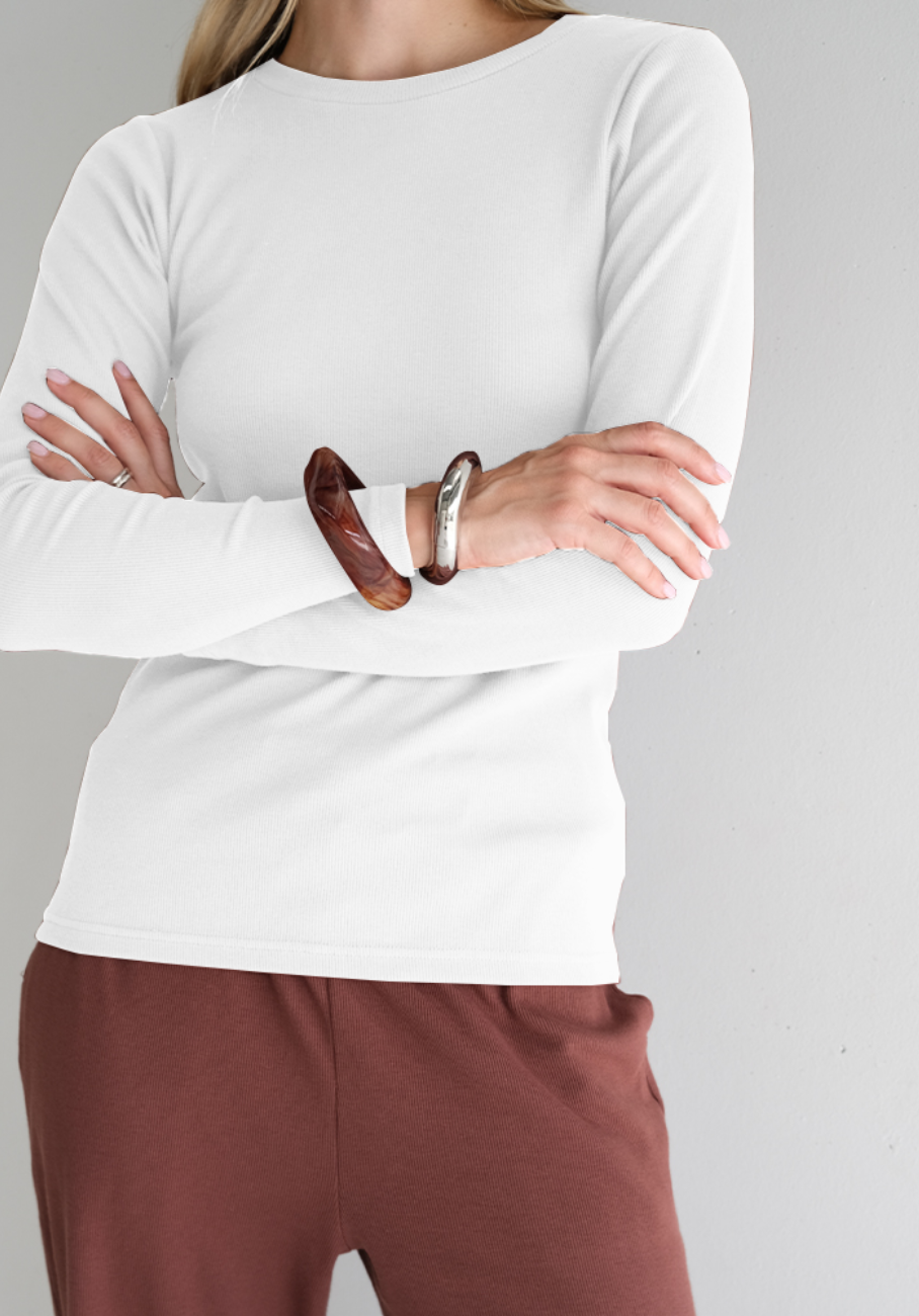 Miann & Co Women - Freya Jersey Rib Long Sleeve T-Shirt - Shell