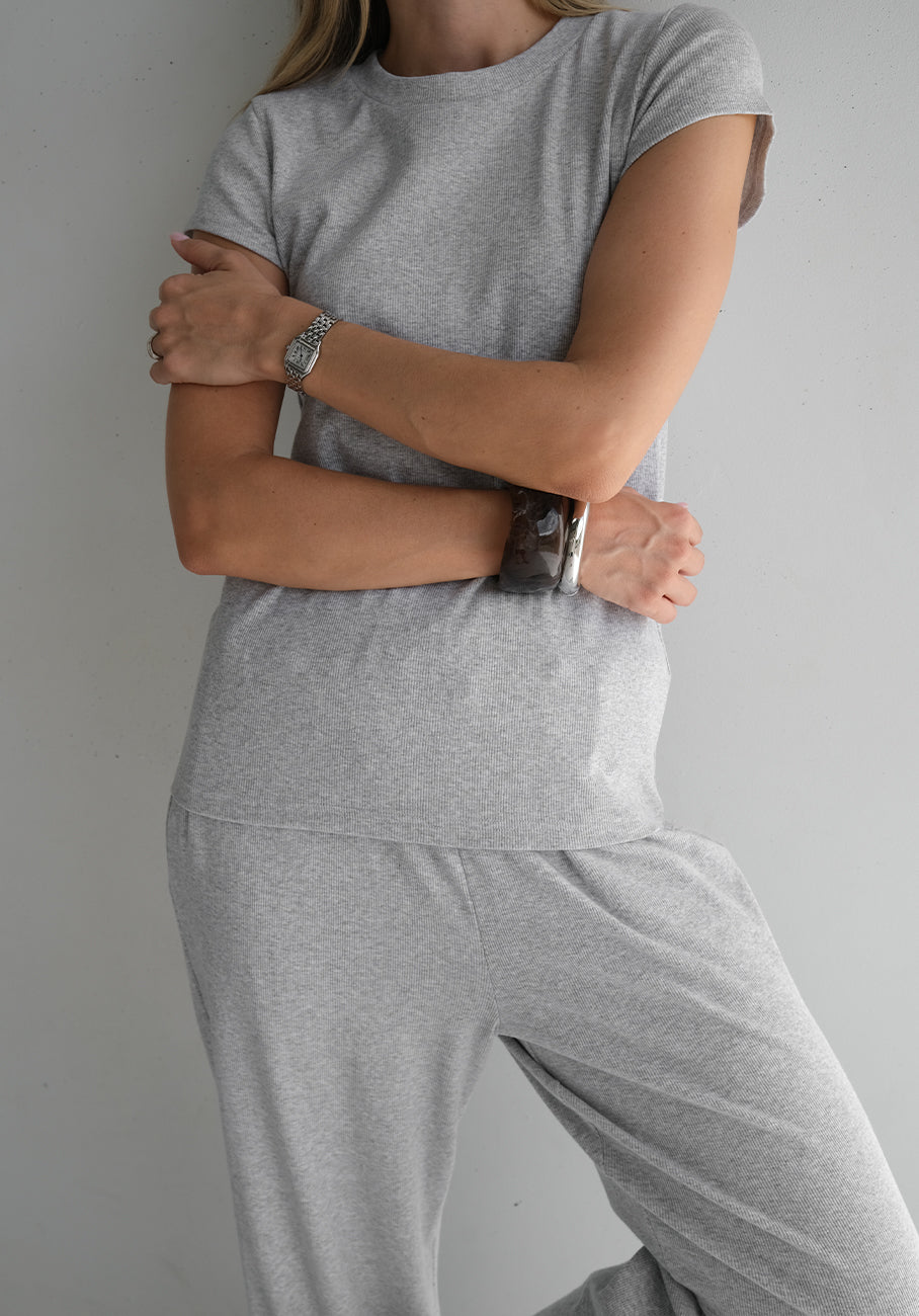 Miann &amp; Co Women - Sky Cap Sleeve Jersey Rib T-Shirt - Cloud