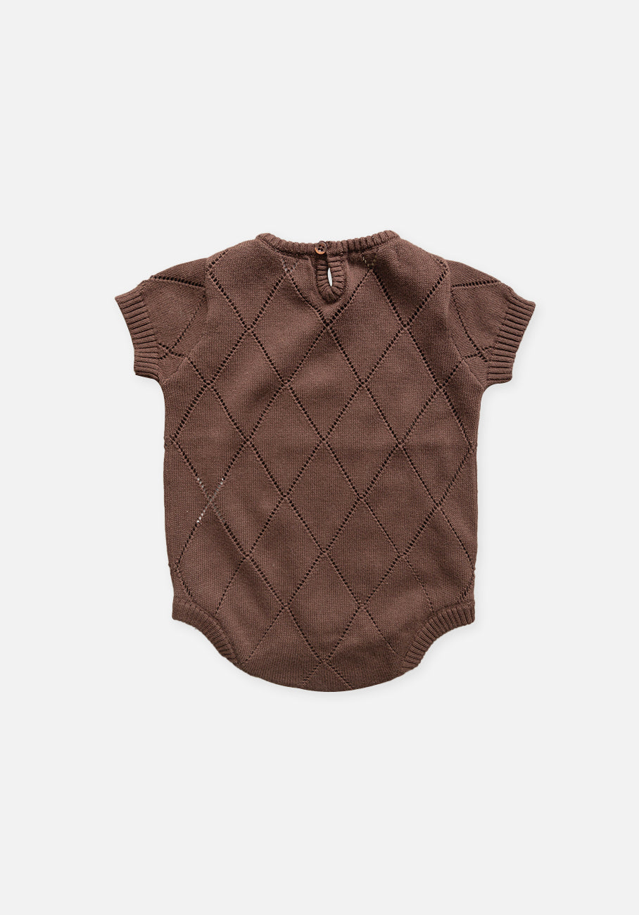 Miann &amp; Co Baby - Open Knit Short Sleeve Bodysuit - Espresso