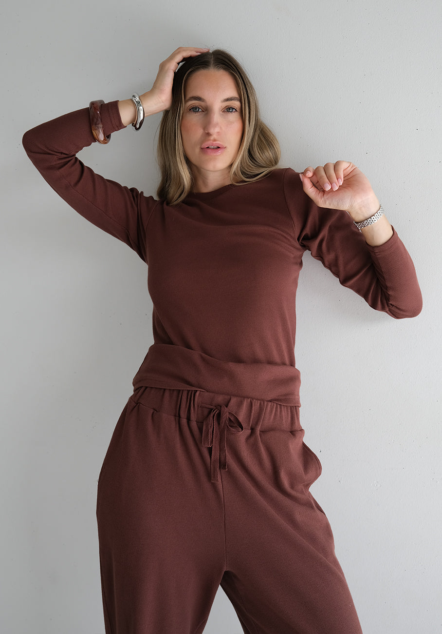 Miann &amp; Co Women - Freya Jersey Rib Long Sleeve T-Shirt - Coco