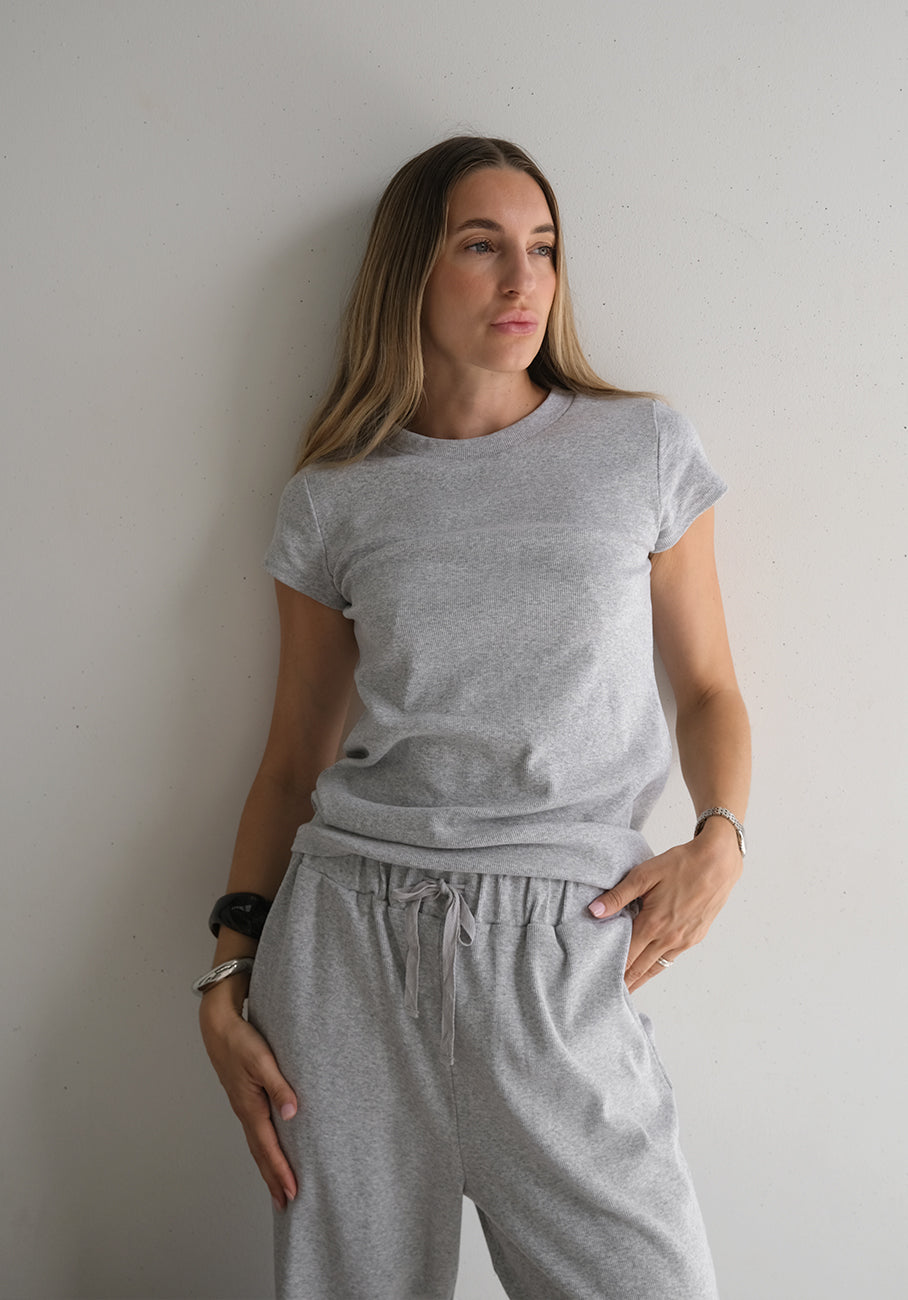 Miann &amp; Co Women - Sky Cap Sleeve Jersey Rib T-Shirt - Cloud