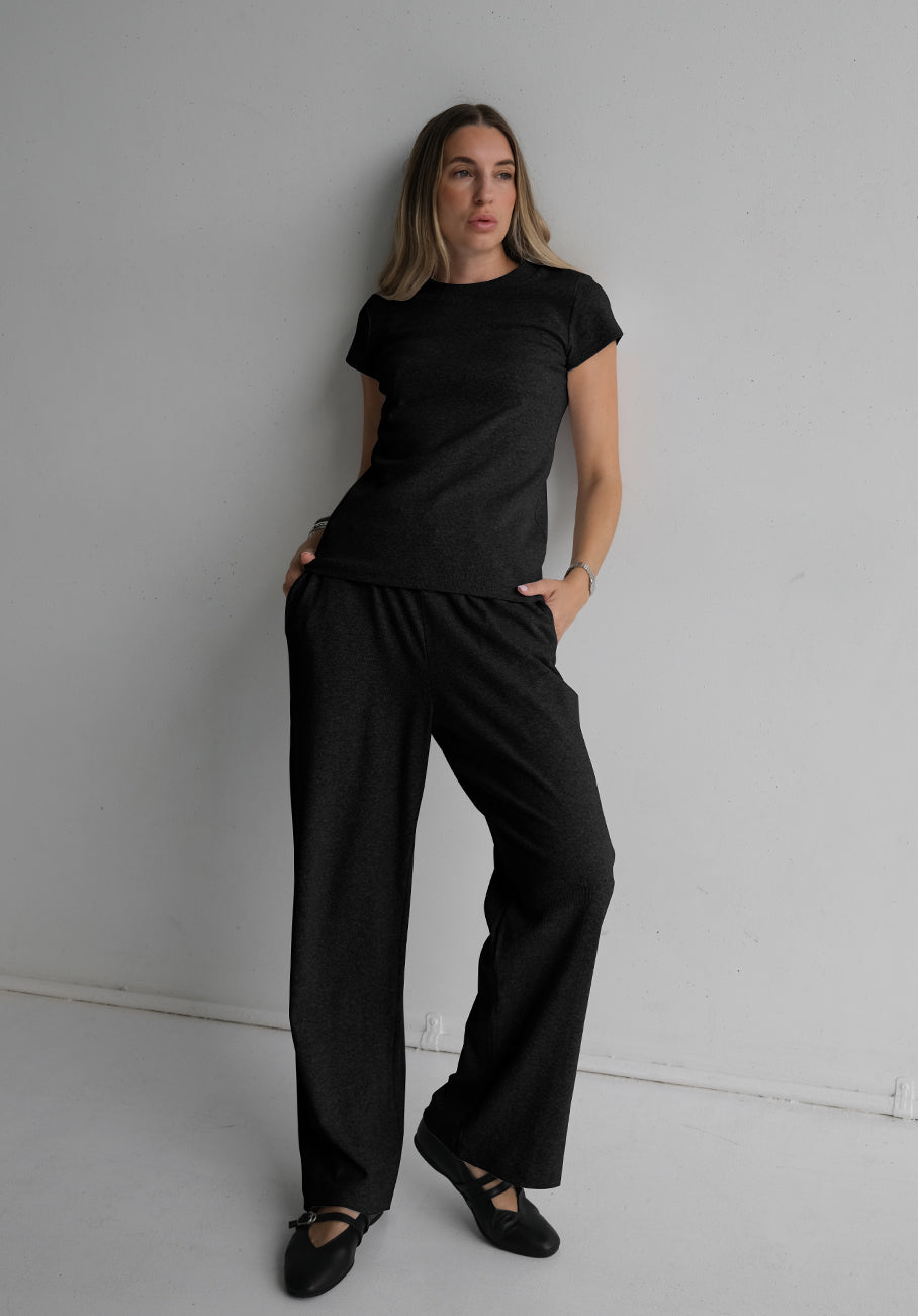 Miann &amp; Co Women - Opal Jersey Rib Wide Leg Pants - Jet
