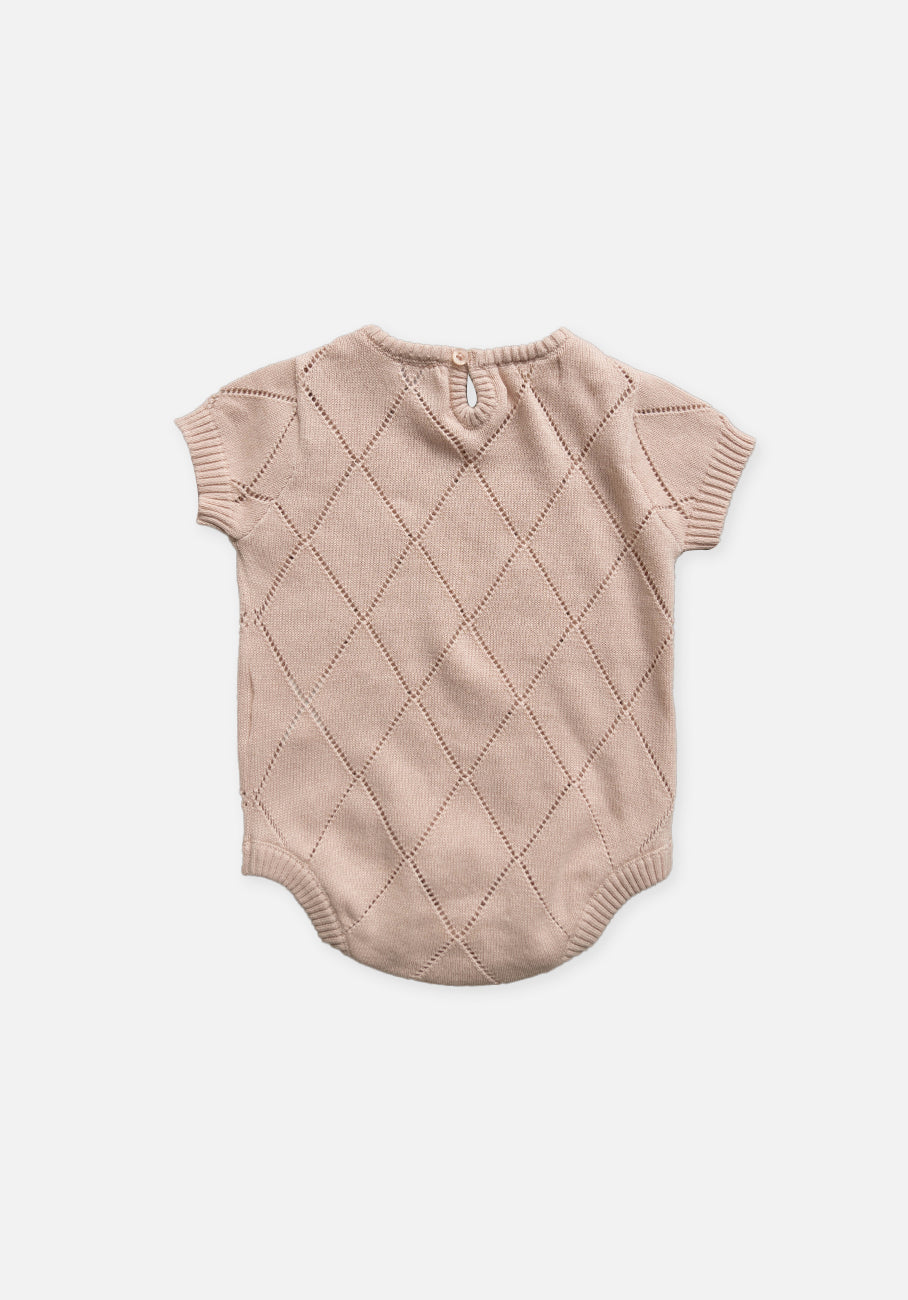 Miann &amp; Co Baby - Open Knit Short Sleeve Bodysuit - Ballet Pink