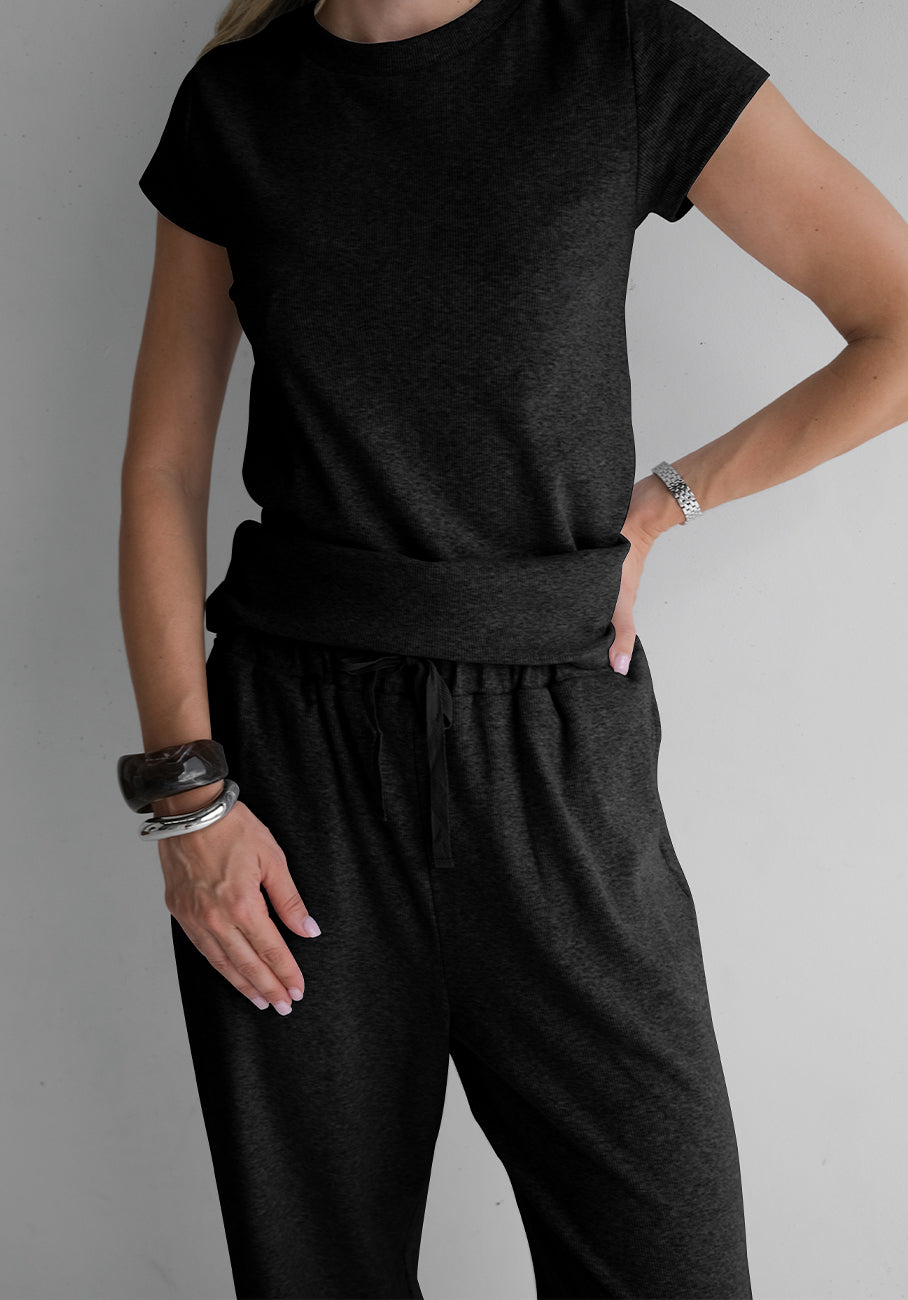Miann & Co Women - Opal Jersey Rib Wide Leg Pants - Jet