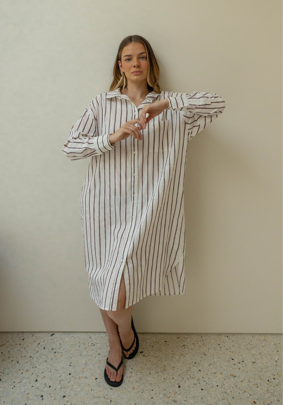 Miann &amp; Co Women - August Button Down Shirt Dress - Coco Stripe