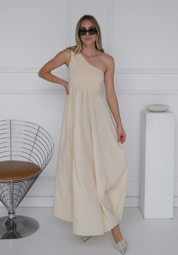 Miann & Co Women - Tia One Shoulder Shirred Maxi Dress - Buttermilk