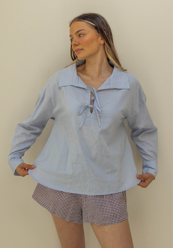 Miann & Co Women - Bonnie Long Sleeve Tie Shirt - Periwinkle