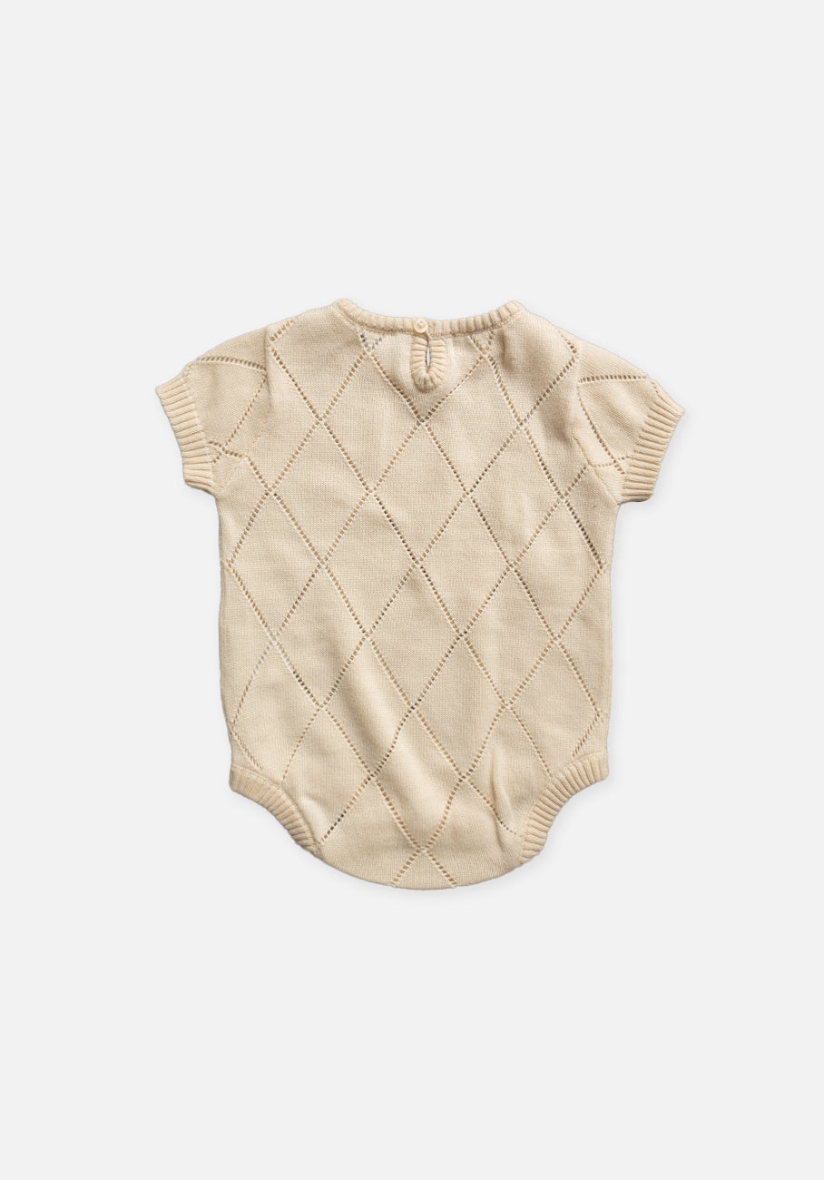 Miann &amp; Co Baby - Open Knit Short Sleeve Bodysuit - Tofu