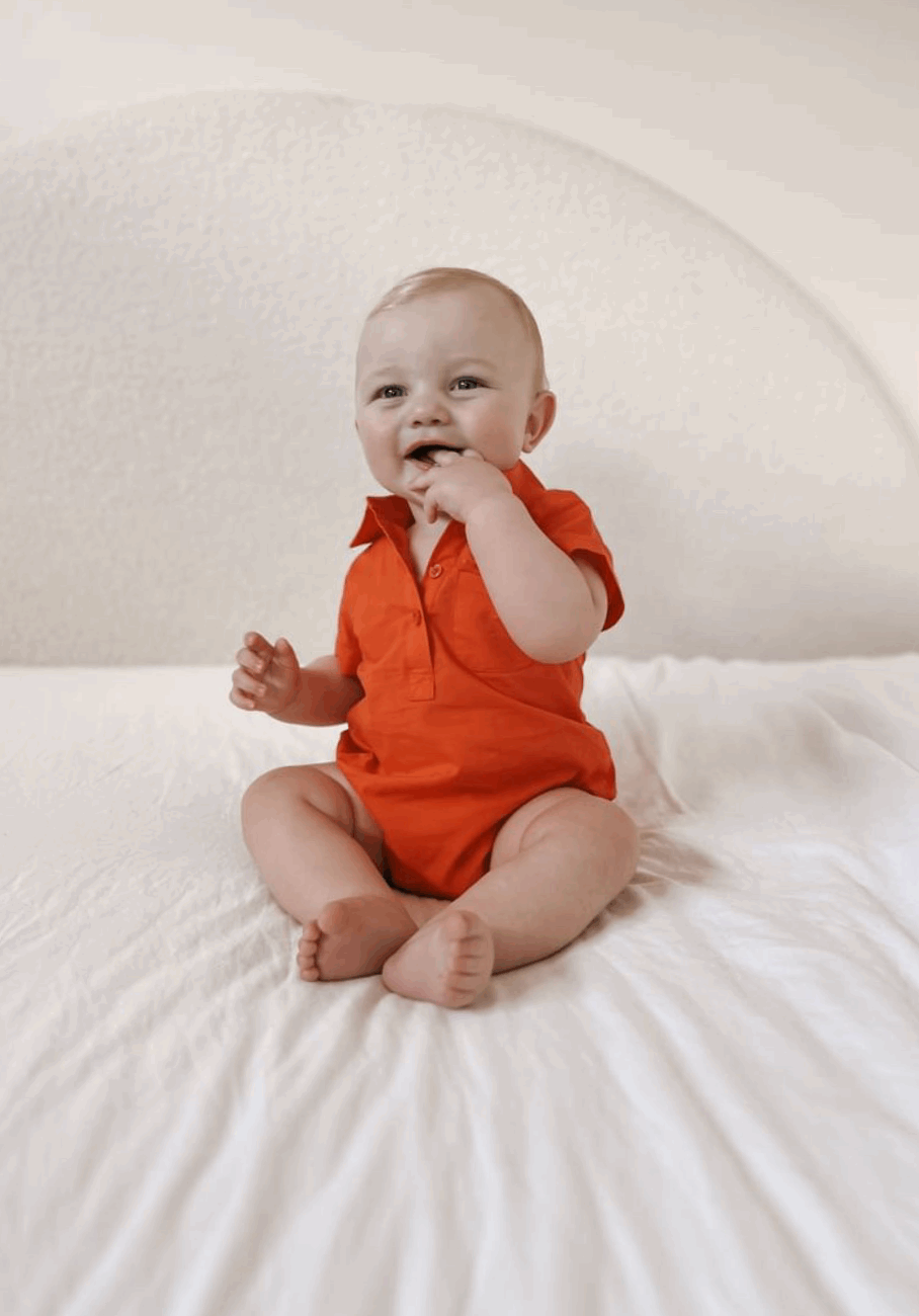 Miann &amp; Co Baby - Short Sleeve Collared Bodysuit - Tomato