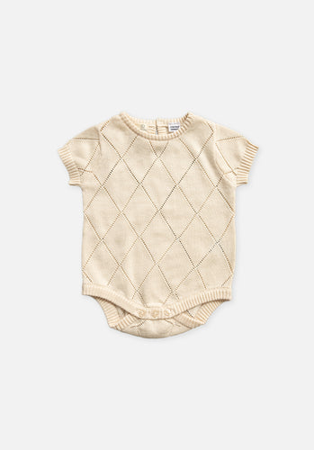 Miann & Co Baby - Open Knit Short Sleeve Bodysuit - Tofu