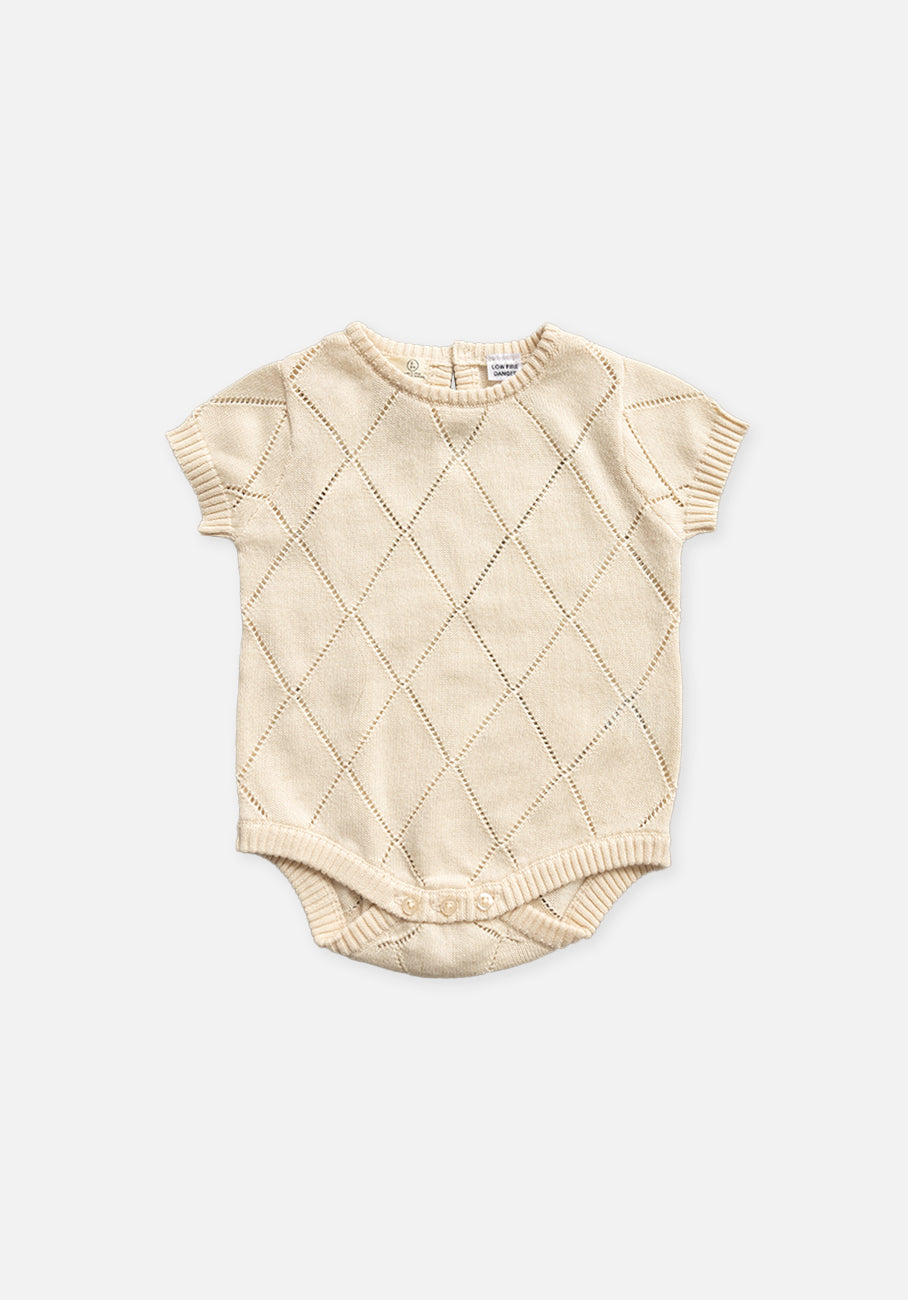 Miann &amp; Co Baby - Open Knit Short Sleeve Bodysuit - Tofu