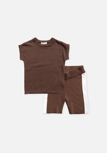 Baby Summer Set - Boxy Knit T-Shirt & Knit Bike Shorts - Espresso