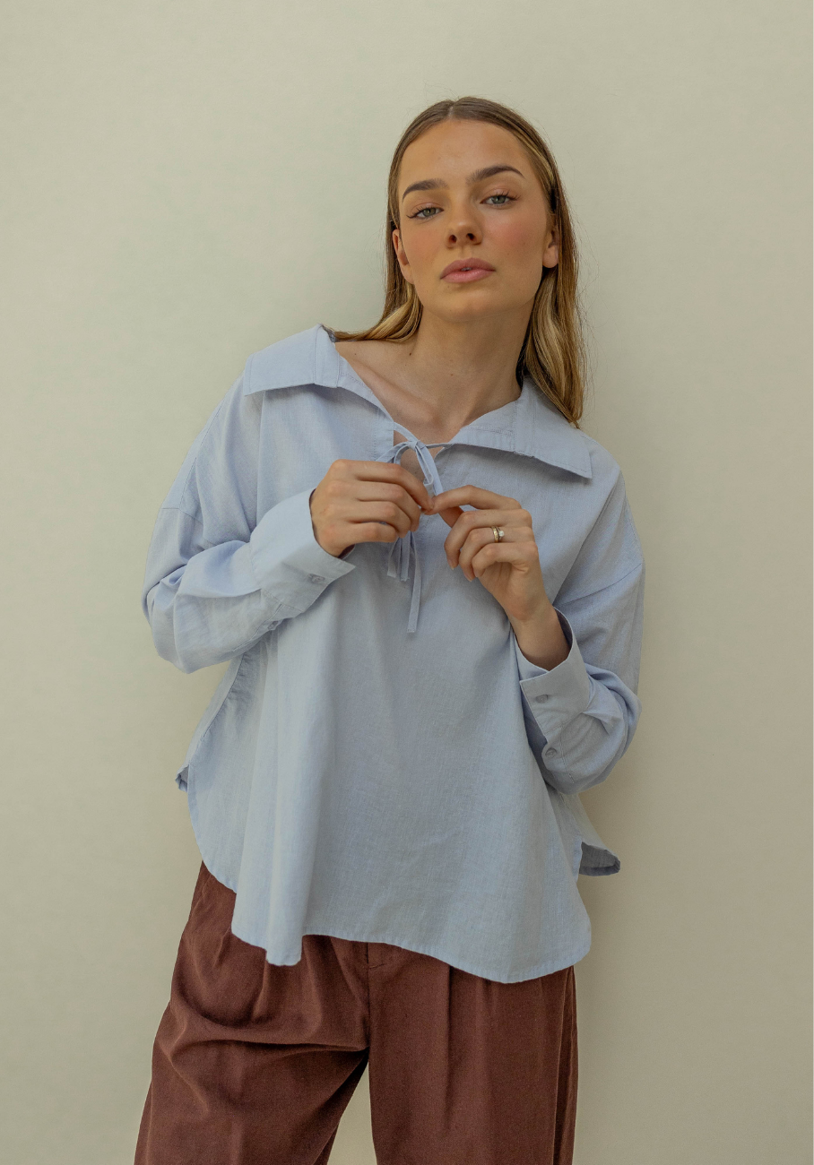 Miann &amp; Co Women - Bonnie Long Sleeve Tie Shirt - Periwinkle