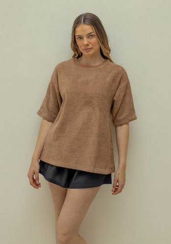 Miann & Co Womens - Kai Terry Towelling Boxy T-Shirt - Café Au Lait