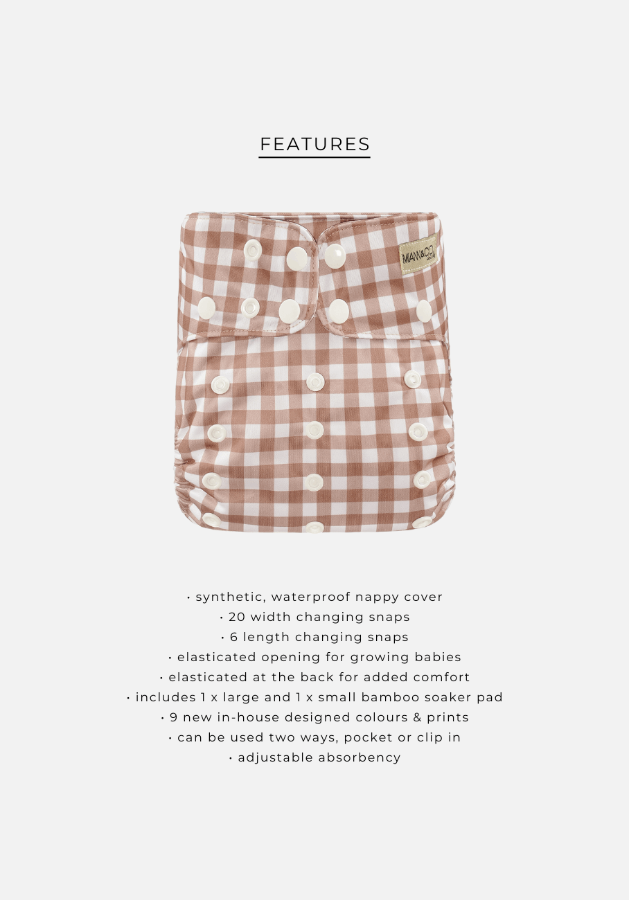 Miann &amp; Co - Modern Cloth Nappy - Café Au Lait Gingham