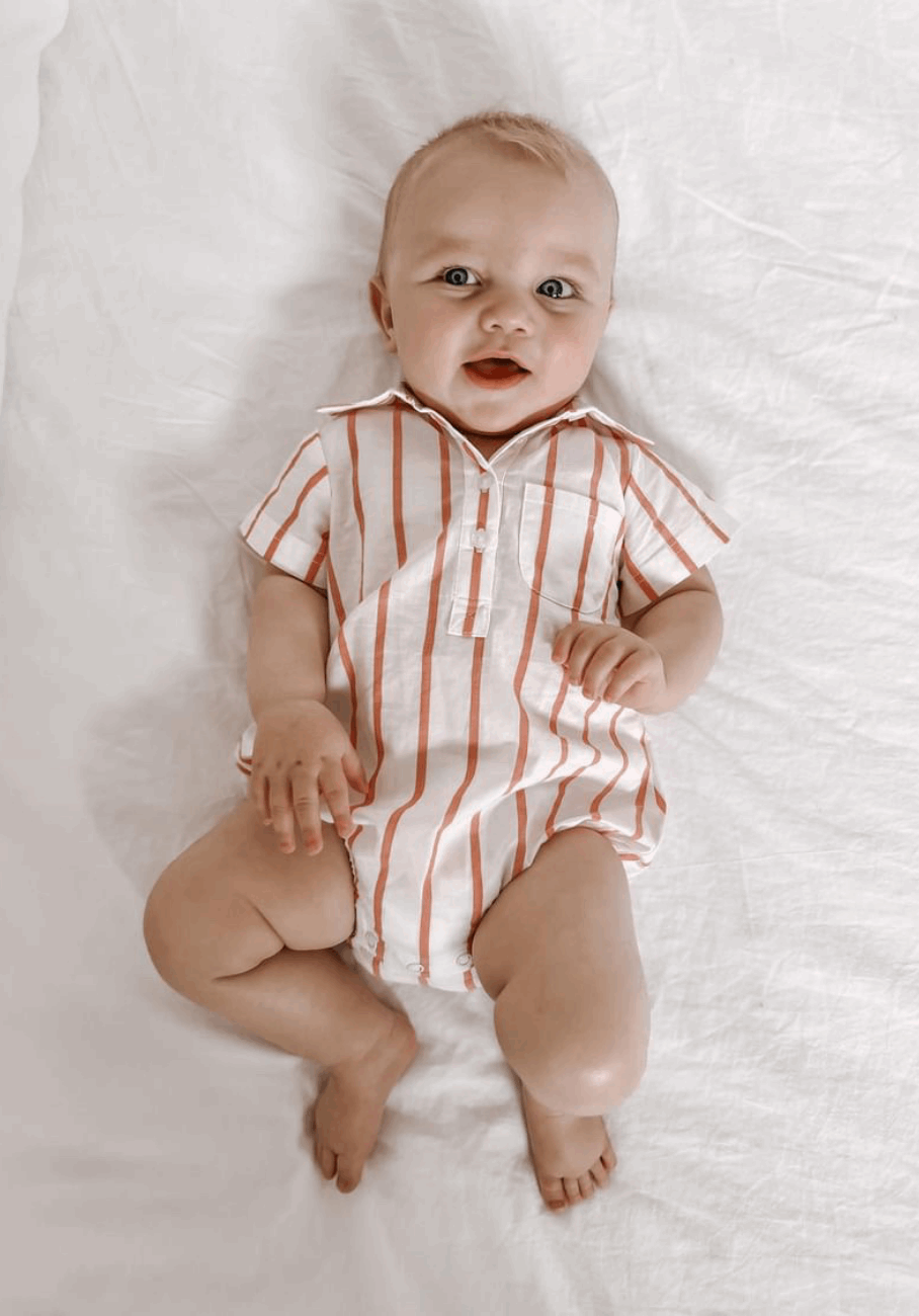 Miann &amp; Co Baby - Short Sleeve Collared Bodysuit - Tomato Stripe