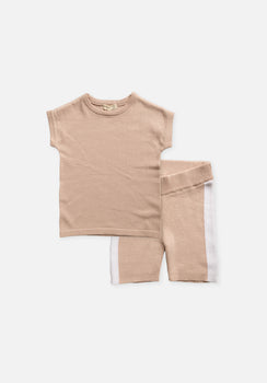 Kids Summer Set- Boxy Knit T-Shirt & Knit Bike Shorts - Ballet Pink