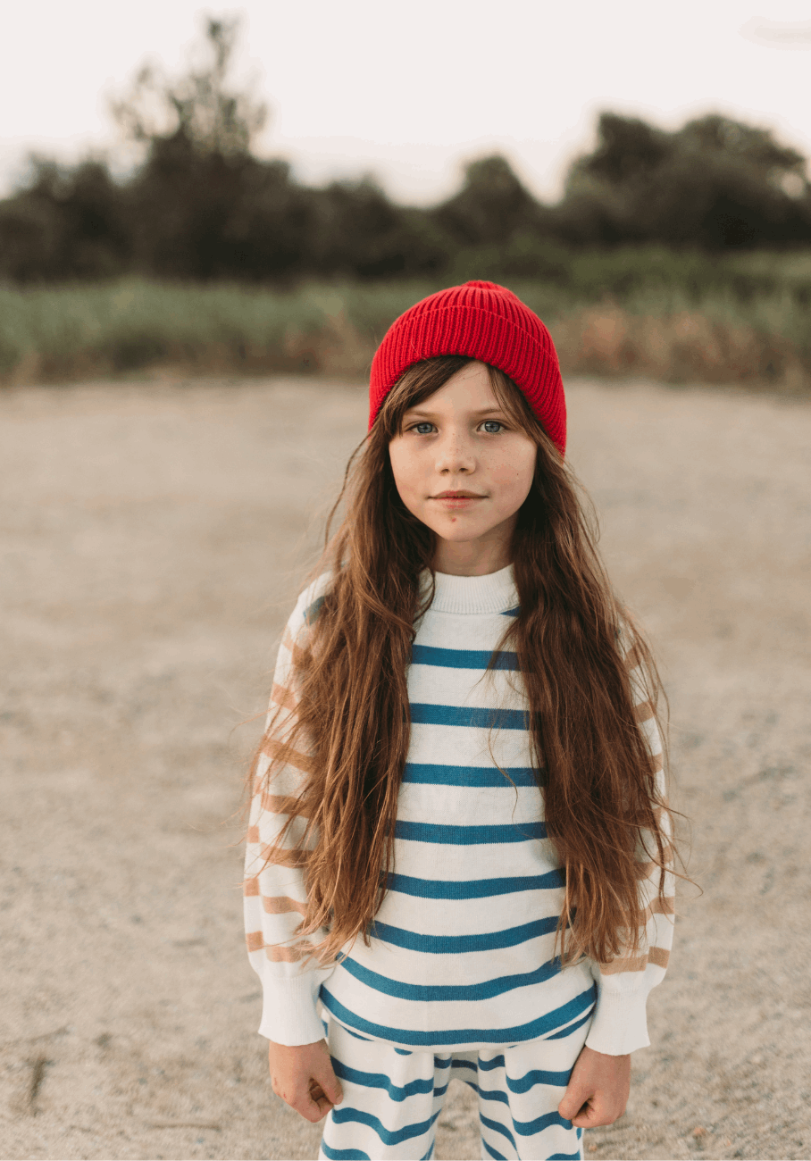 Baby Winter Set - Knitted Round Neck Jumper &amp; Wide Leg Pants - Contrast Stripe