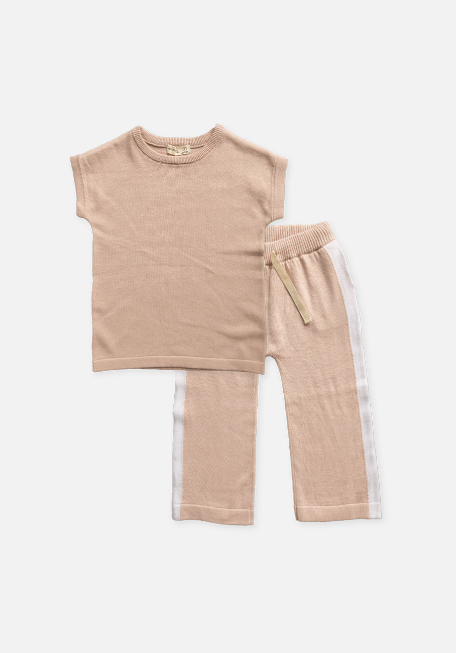 Baby Knit Set - Boxy Knit T-Shirt &amp; Knit Side Stripe Pants - Ballet Pink