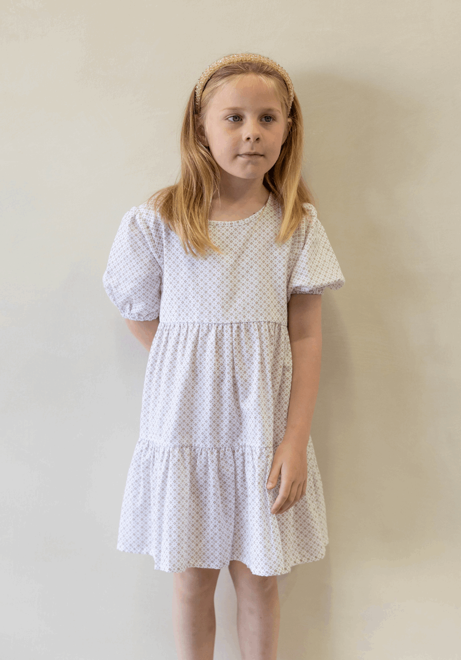 Miann &amp; Co Kids - Puff Sleeve Tiered Dress - Geo Print