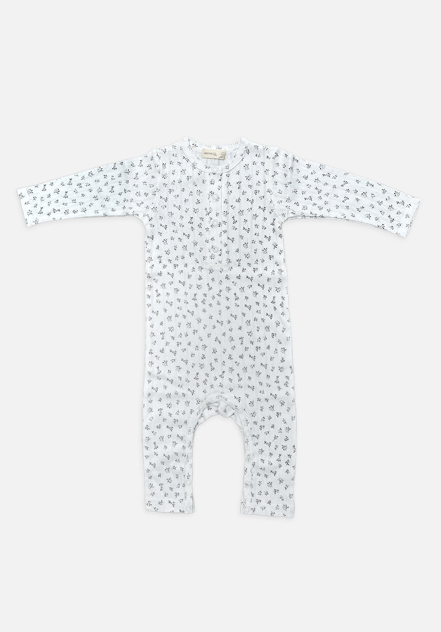Miann &amp; Co Baby - Long Sleeve Button Down Jumpsuit - Cornflower Posy Pointelle