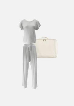 Gift Pack - Sky Cap Sleeve Fitted T-Shirt & Keira Wide Leg Pants - Frost Pointelle