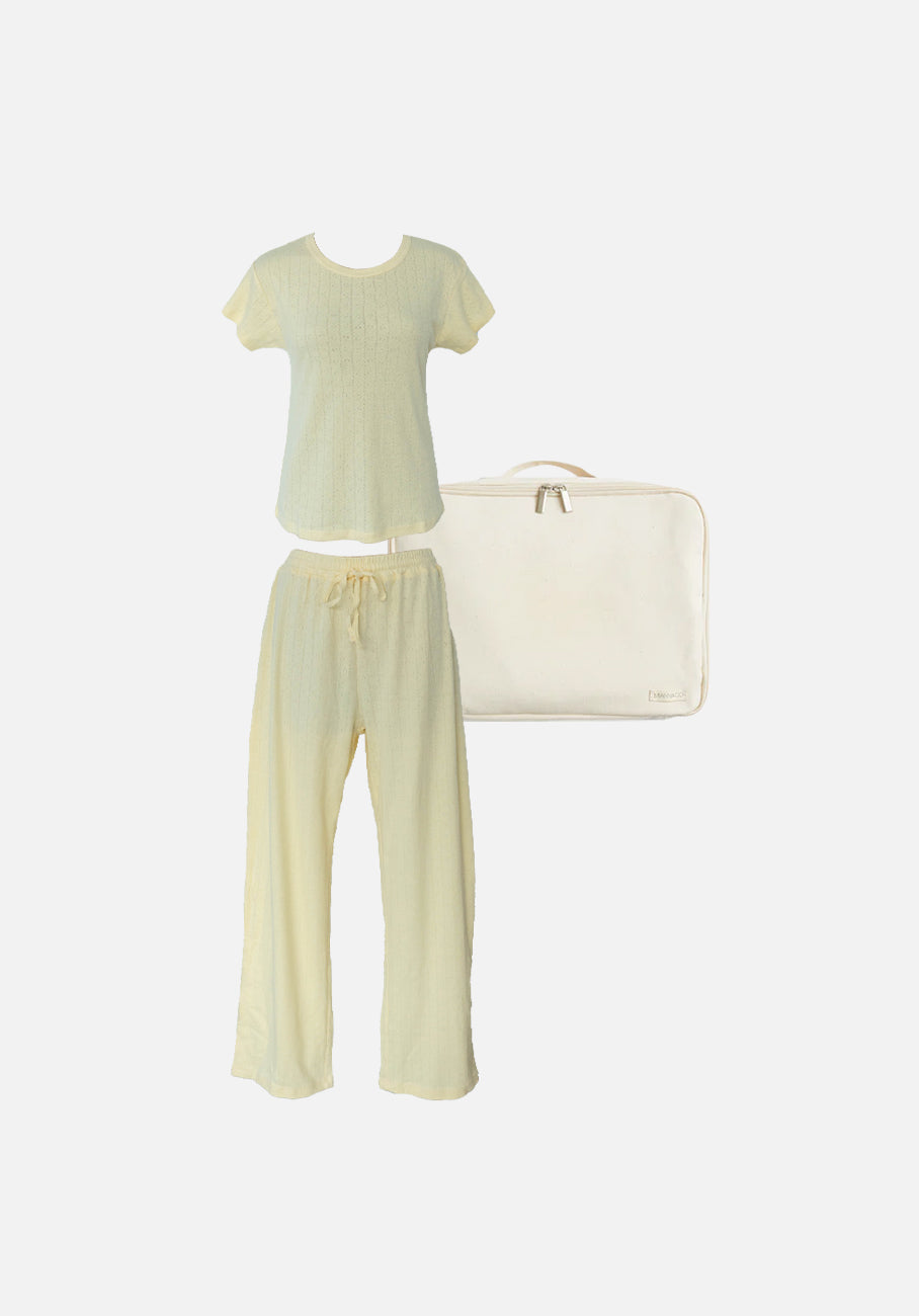 Gift Pack - Sky Cap Sleeve Fitted T-Shirt &amp; Keira Wide Leg Pants - Butter Pointelle