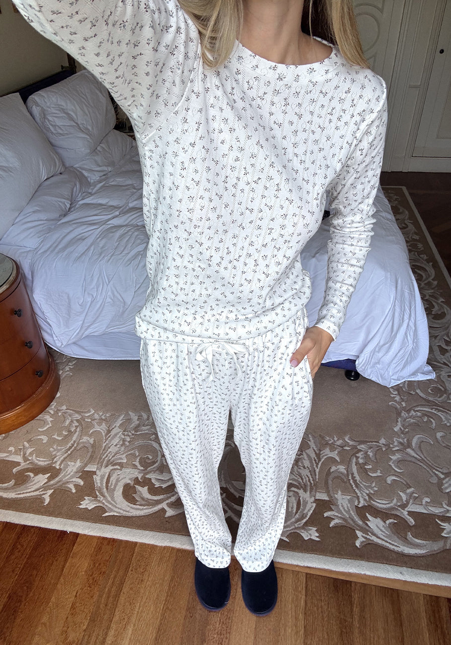 Miann &amp; Co Womens - Keira Wide Leg Pyjama Pants - Cornflower Posy Pointelle
