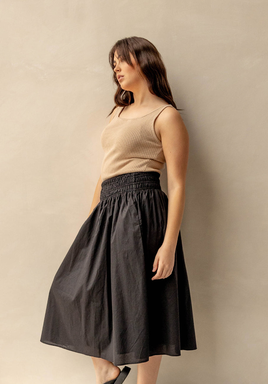 Miann &amp; Co Womens - Megan Shirred Waist Skirt - Black