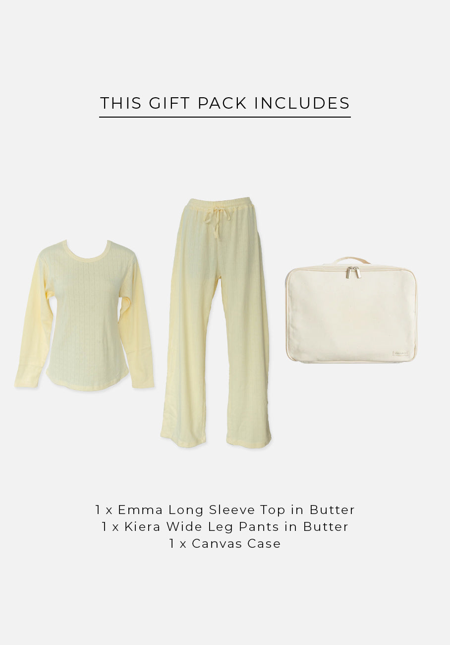 Gift Pack - Sky Cap Sleeve Fitted T-Shirt &amp; Keira Wide Leg Pants - Butter Pointelle