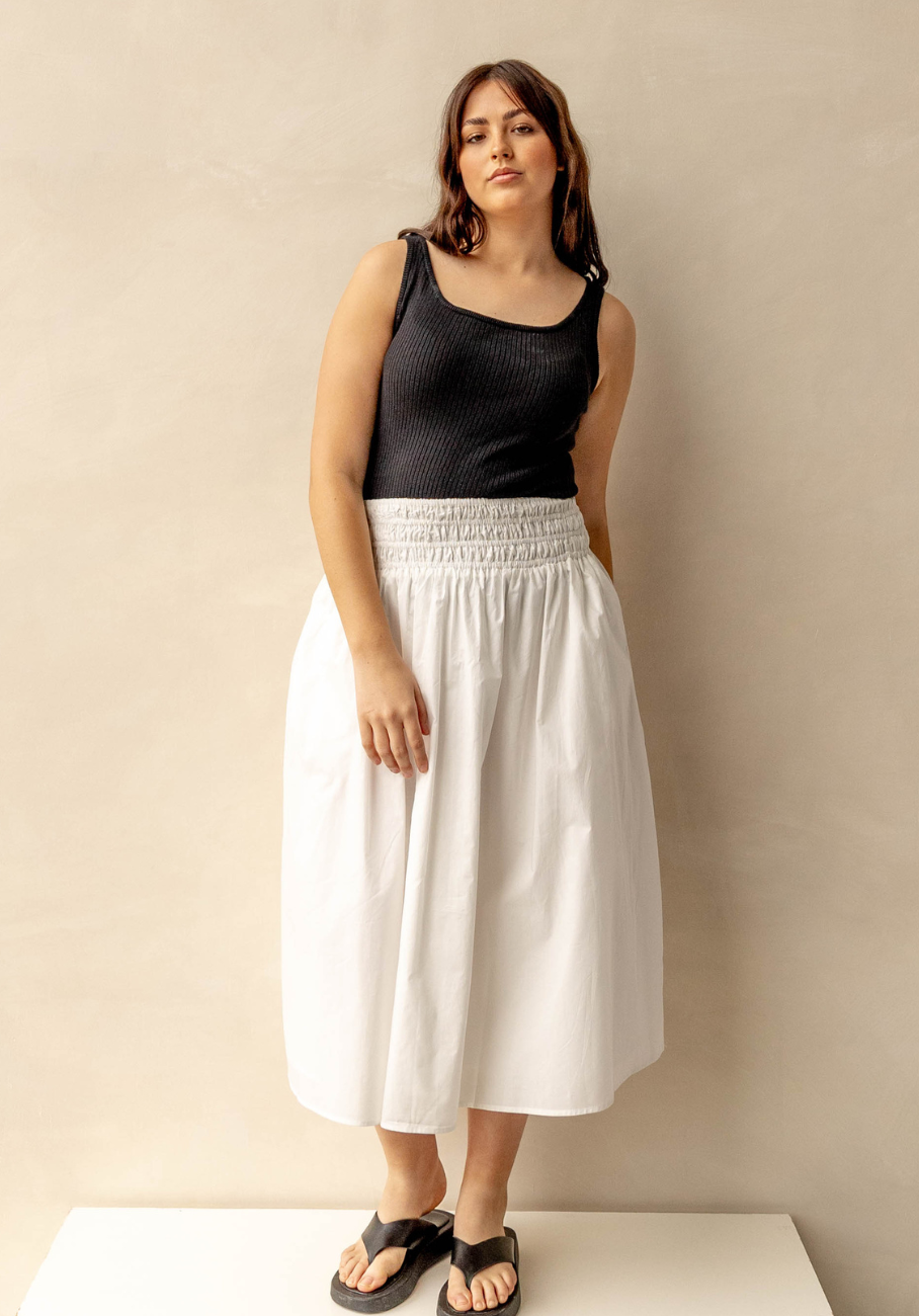 Miann &amp; Co Womens - Megan Shirred Waist Skirt - Shell